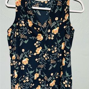 Floral Sleeveless Top - Black and Orange